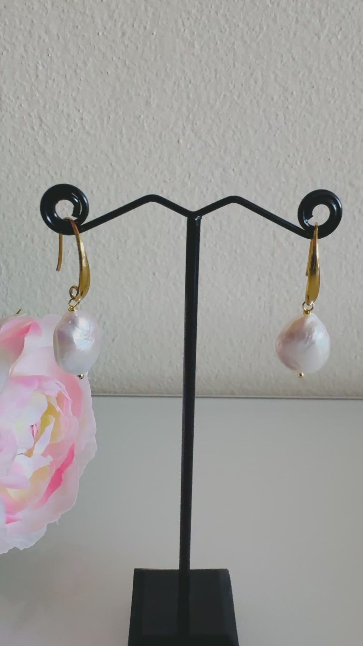Freshwater Coin Shape Baroque Pearl Drop Earrings, Surgical Stainless Gold Dangle Earrings, Handmade Australian Jewellery, Gift For Her