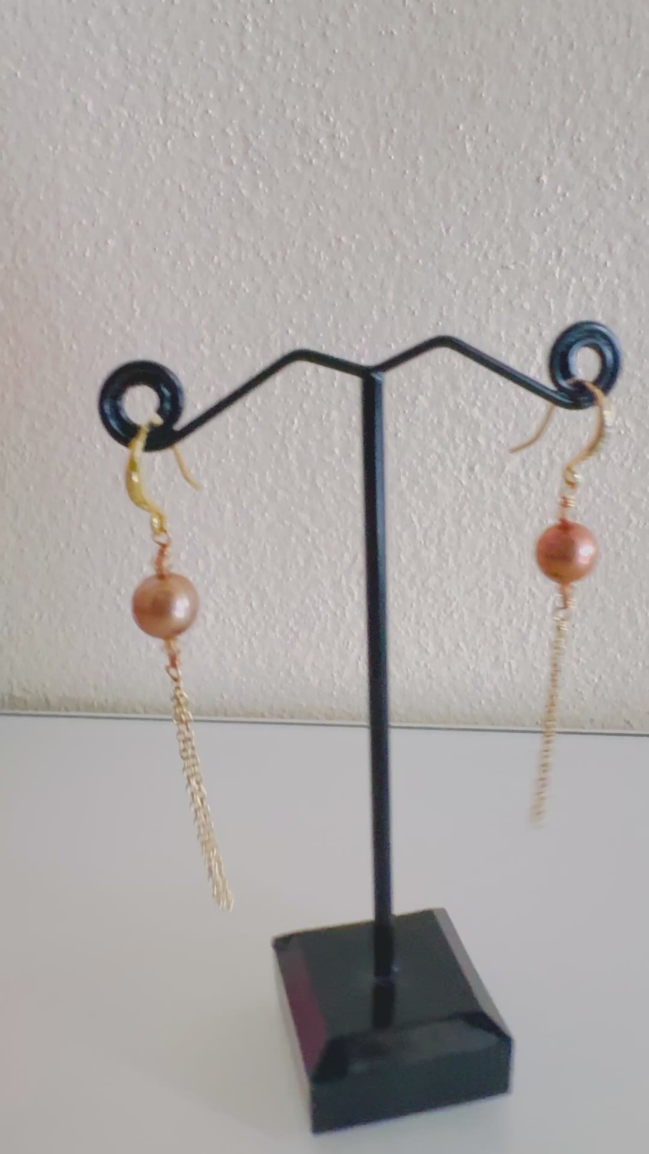 Sterling silver freshwater golden pearl earrings with stainless gold chains