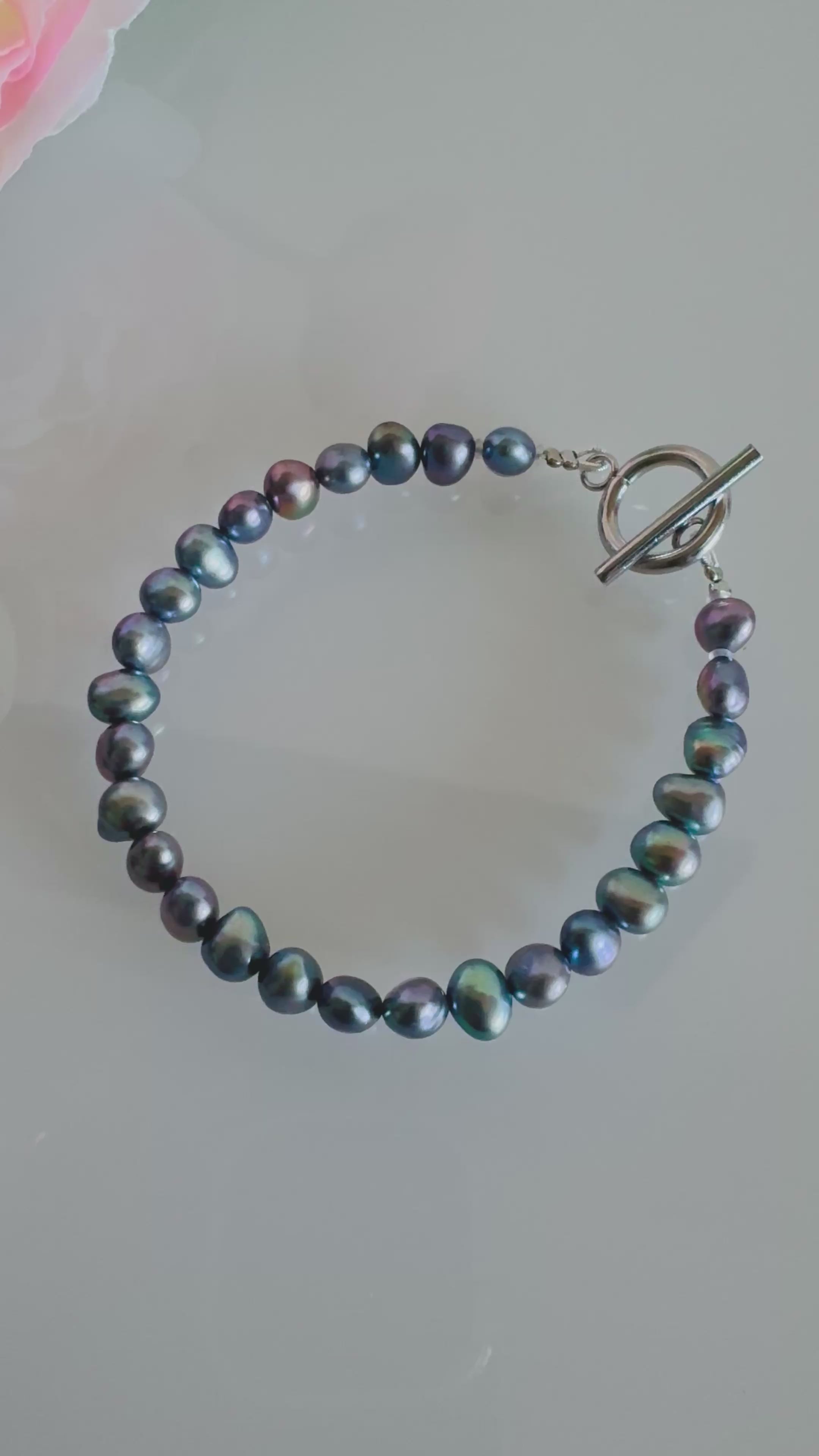 Freshwater black free form pearl bracelet with surgical stainless settings