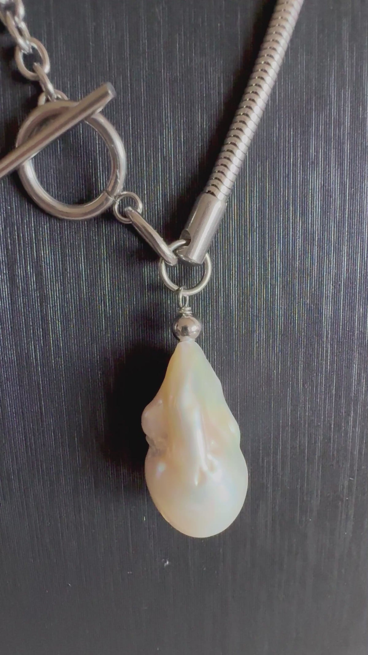 Handmade Baroque Pearl Toggle Necklace, Surgical Stainless Steel Chain, Statement Jewellery