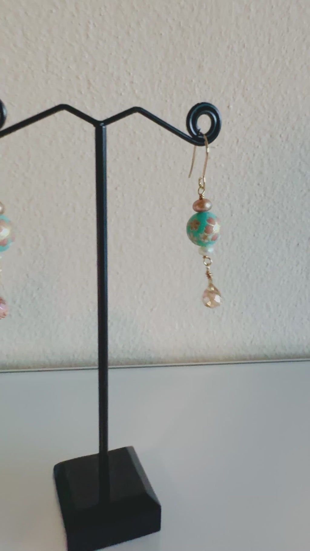 Japanese tensha beads and freshwater pearls earrings with surgical stainless gold hooks (Tarnish free)