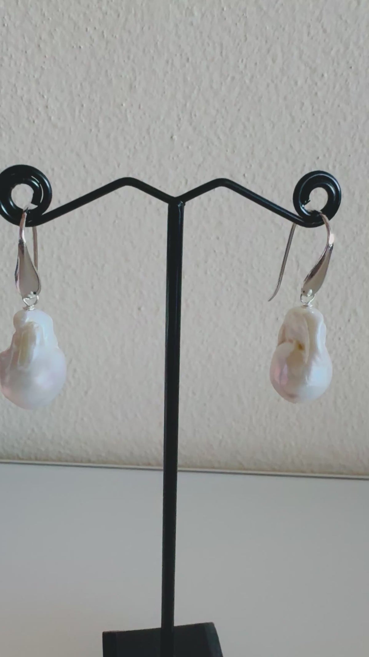 925 Sterling Silver Rhodium Plated Freshwater Pearl Drop Earrings, Large Baroque Dangle, Elegant Bridal Jewellery, Anniversary Gift