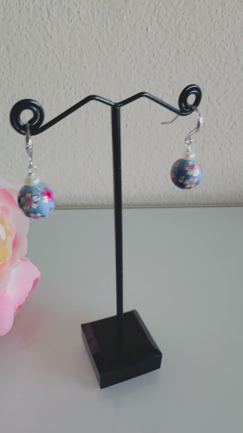 Sterling silver Japanese tensha beads and freshwater pearl earrings