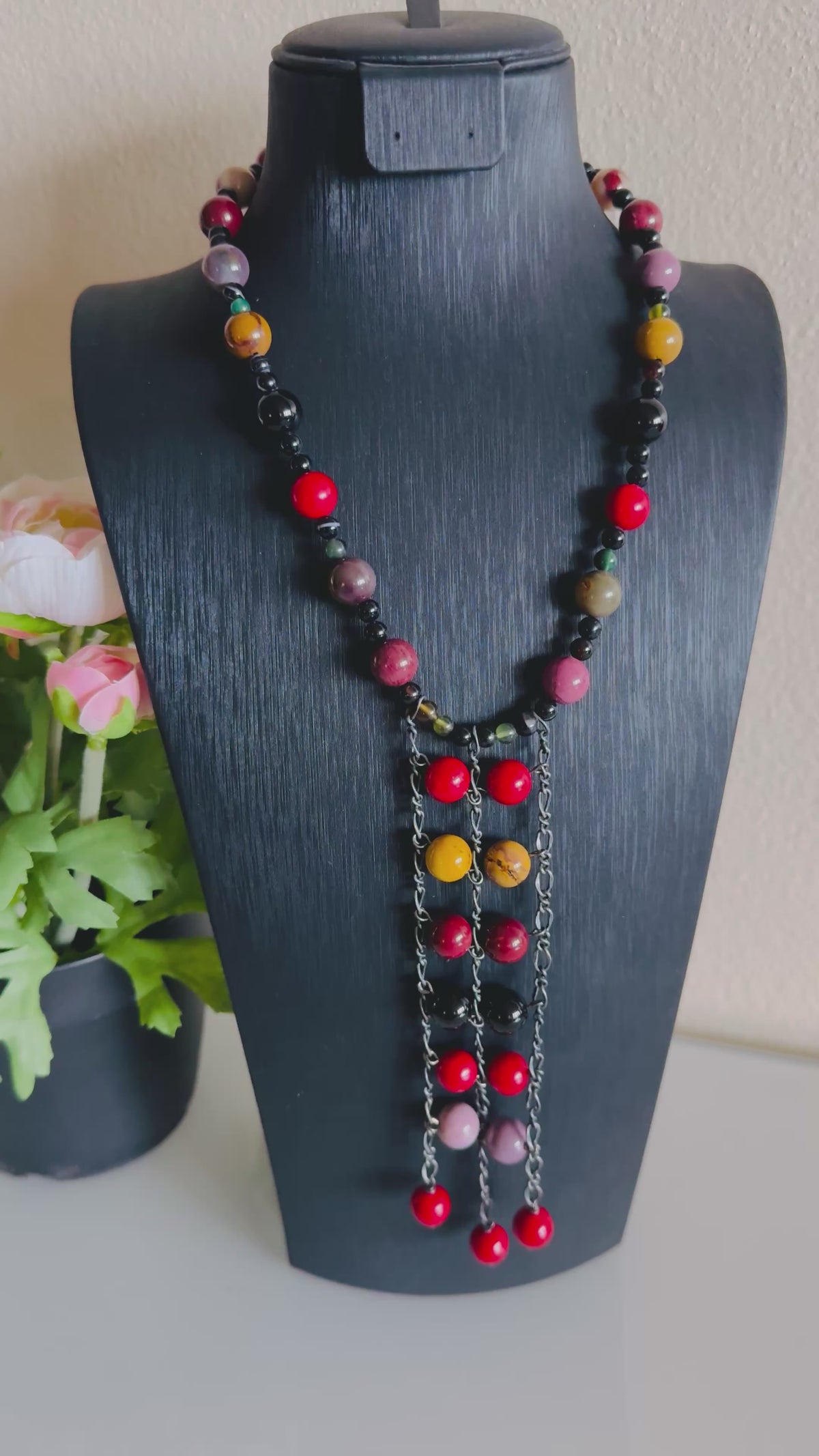 Mookaite Jasper and Red Shell Pearl Necklace, Surgical Stainless Steel Clasp, Tarnish Resistant Brass Chain, Gift for Her, Handmade Sydney