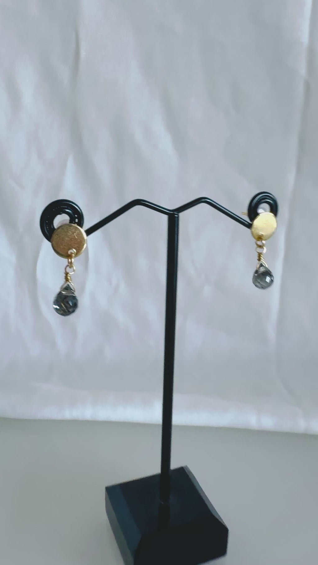 Handmade Dark Grey Crystal Drop Earrings, Surgical Stainless Gold Studs, Lightweight (1.5g)