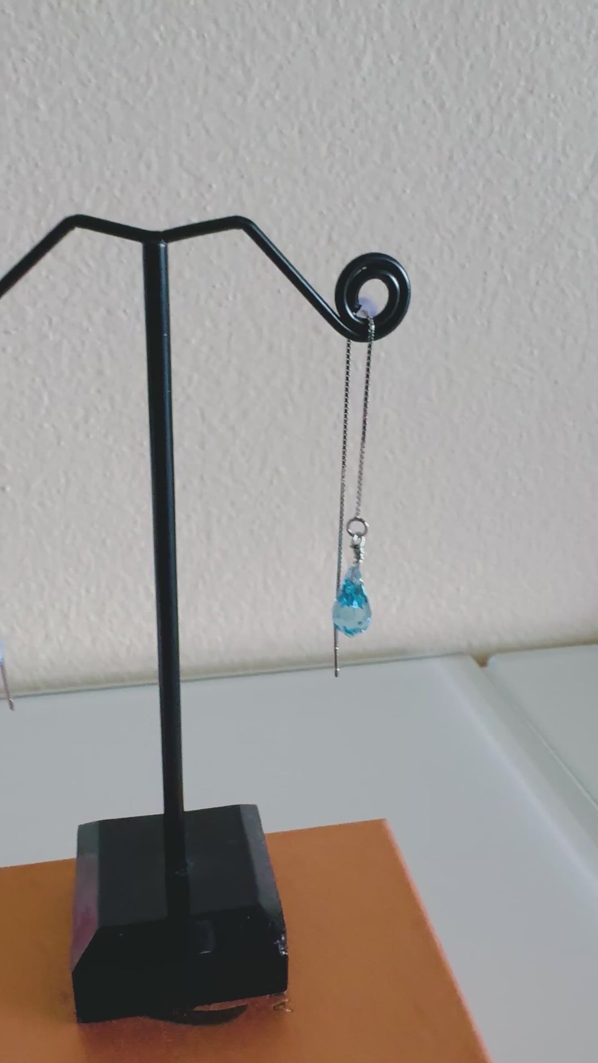Swarovski Crystal Drop Earrings, Sterling Silver Aqua Blue Dangle Chain Earrings, Handmade Australian Jewellery, Rodium Plated Silver