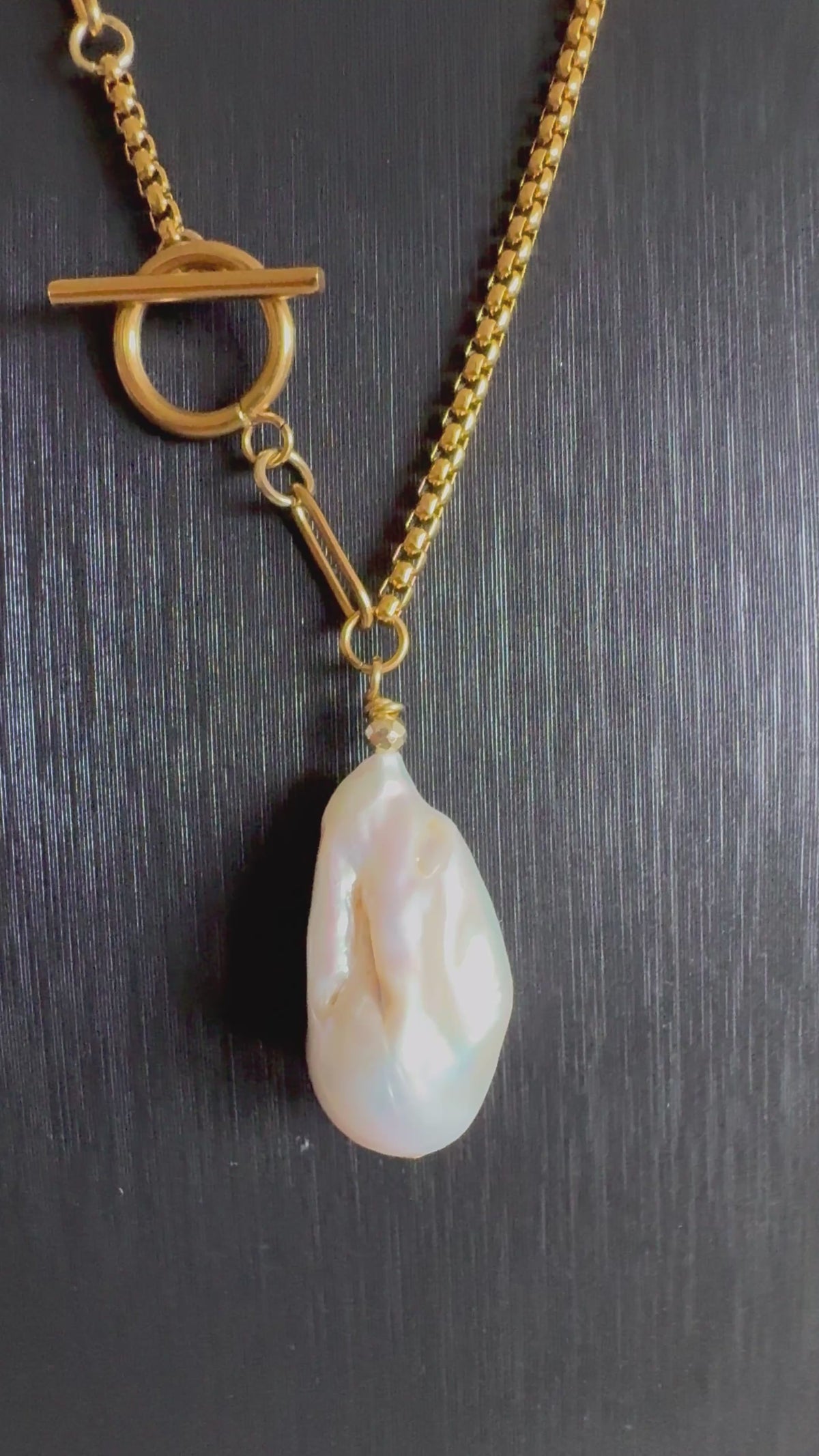 Handmade Baroque Pearl Toggle Necklace, Gold Stainless Steel Chain, Statement Jewellery