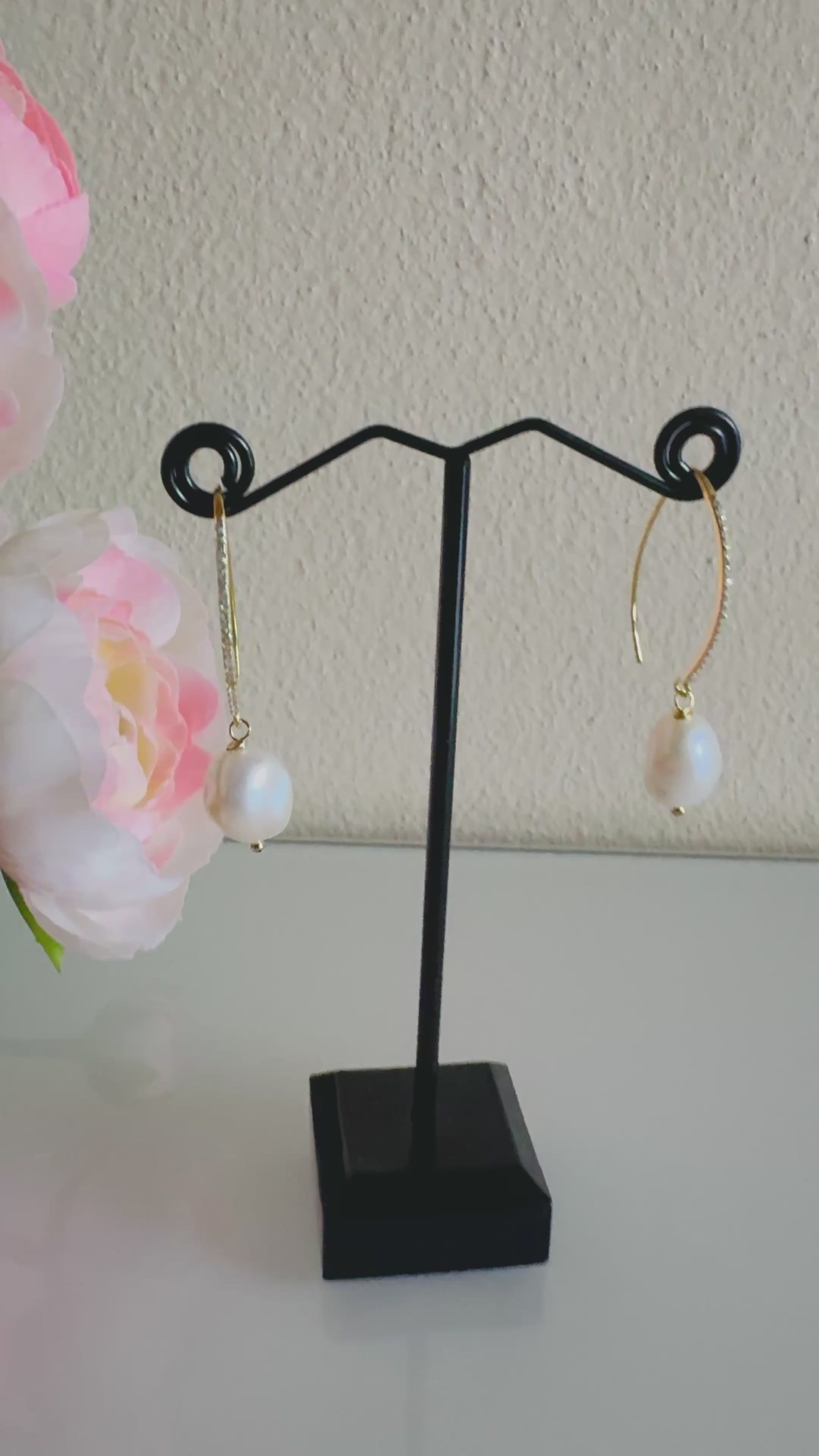 Freshwater semi baroque pearl earrings with sterling silver gold plated earring hooks