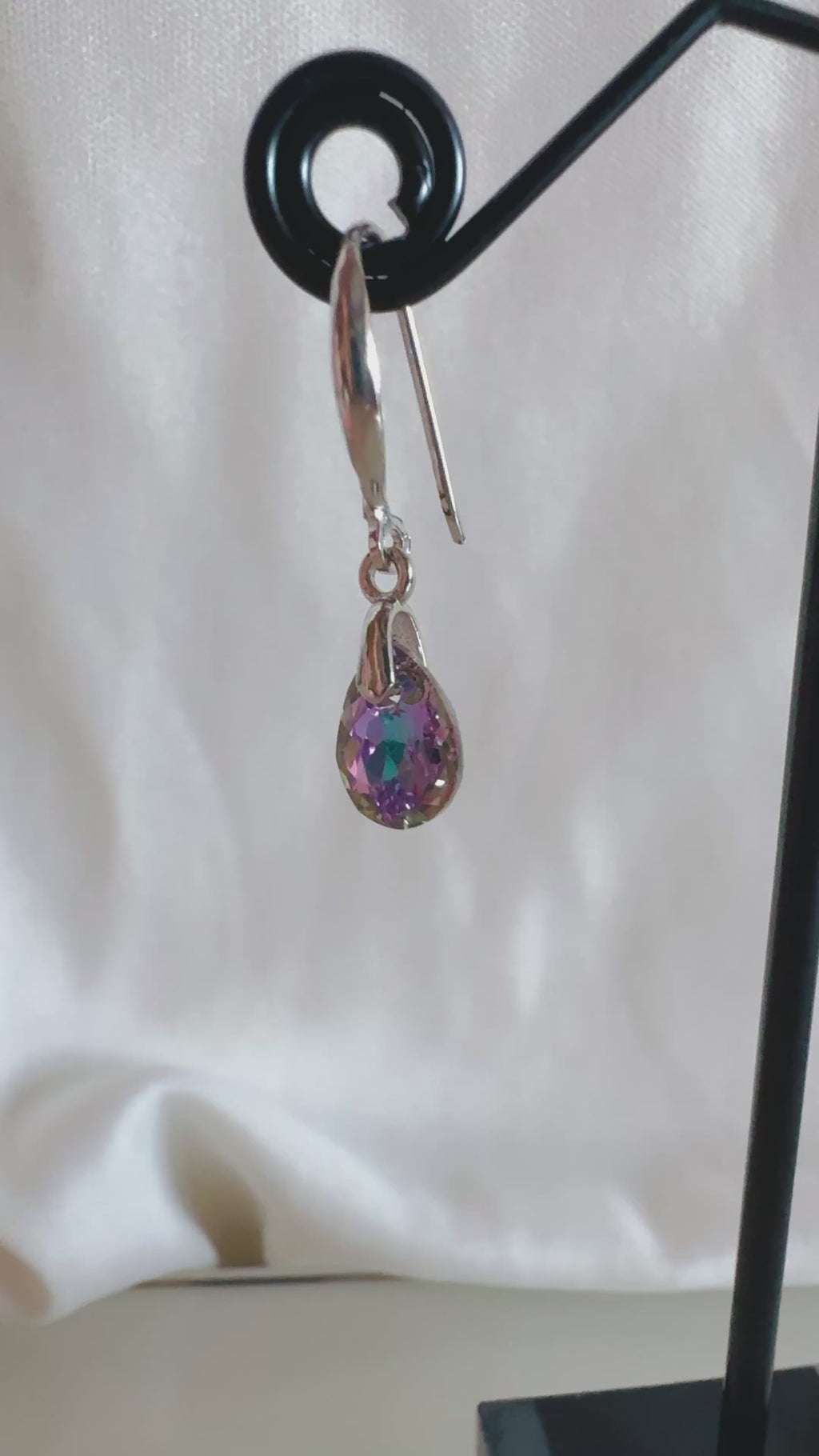 Swarovski Crystal Drop Earrings, Sterling Silver Dangle Earrings, Handmade Australian Jewellery, Pinkish Blue Crystal, Gift for Her