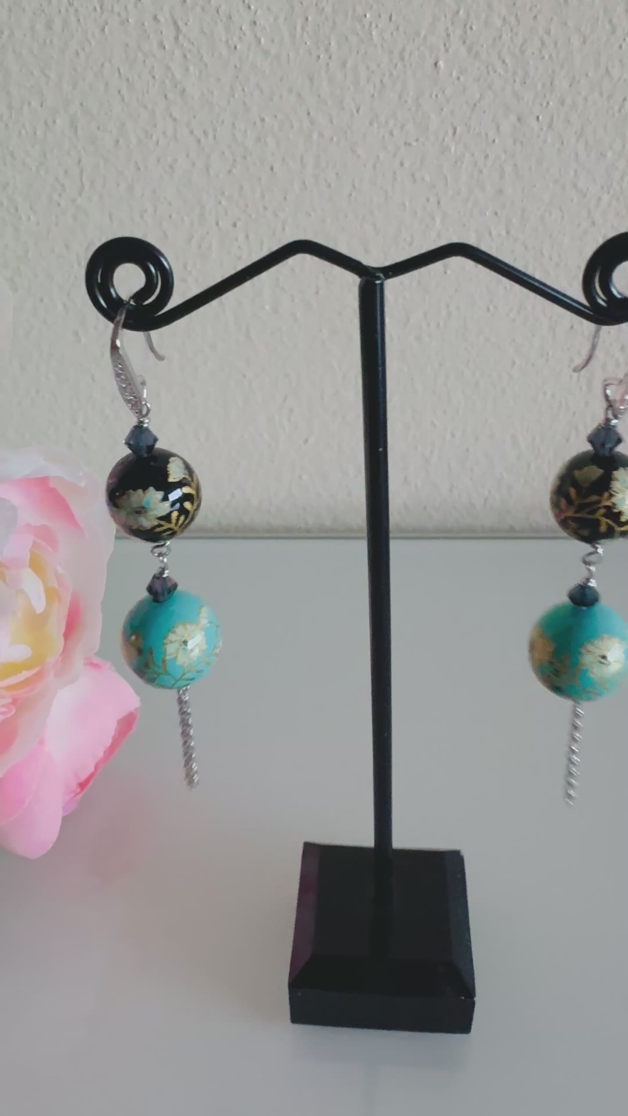 Sterling silver Japanese tensha beads and Swarovski elements crystal earrings with stainless chain and settings