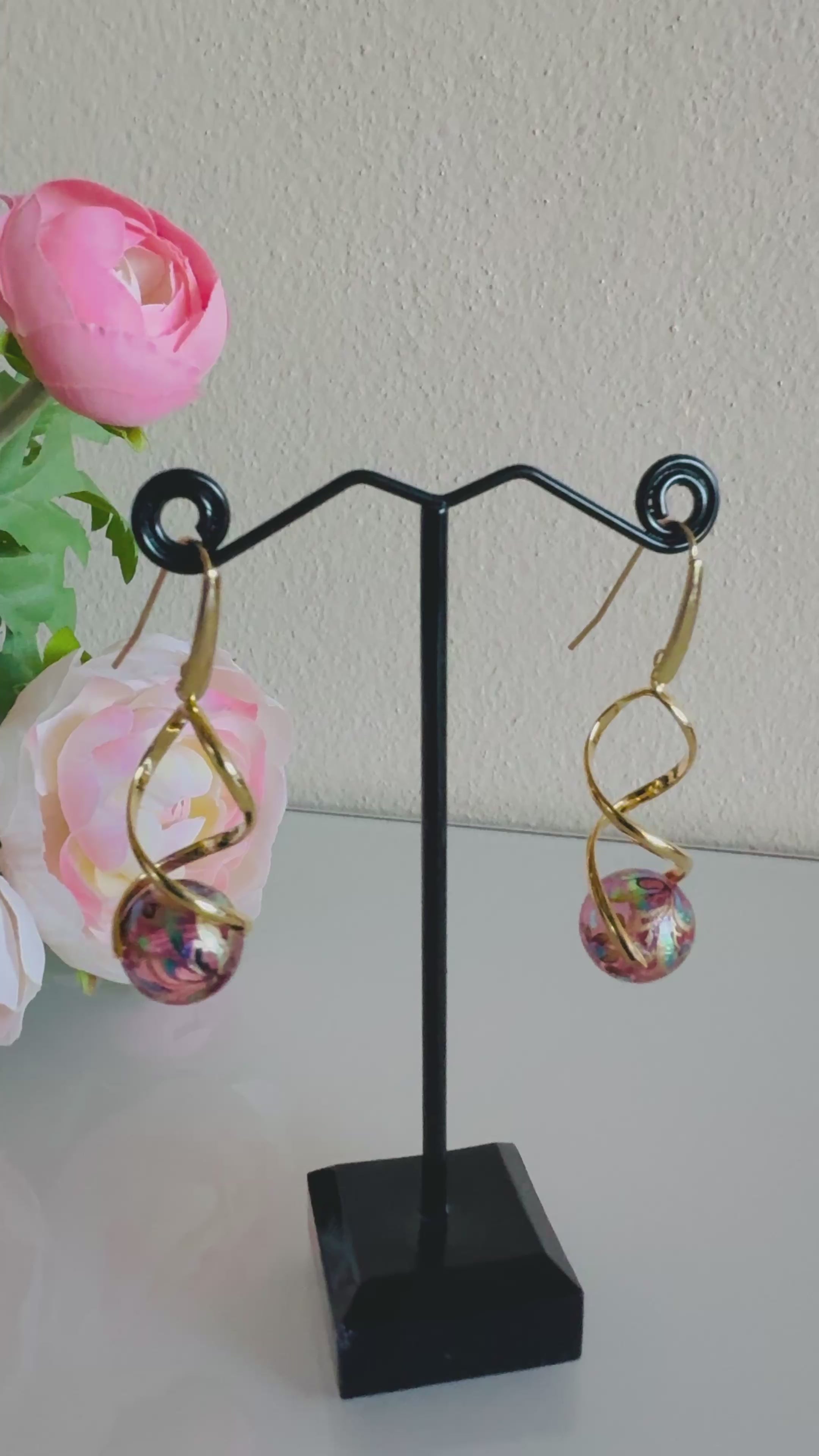 Japanese tensha beads earrings with surgical gold stainless steel hooks