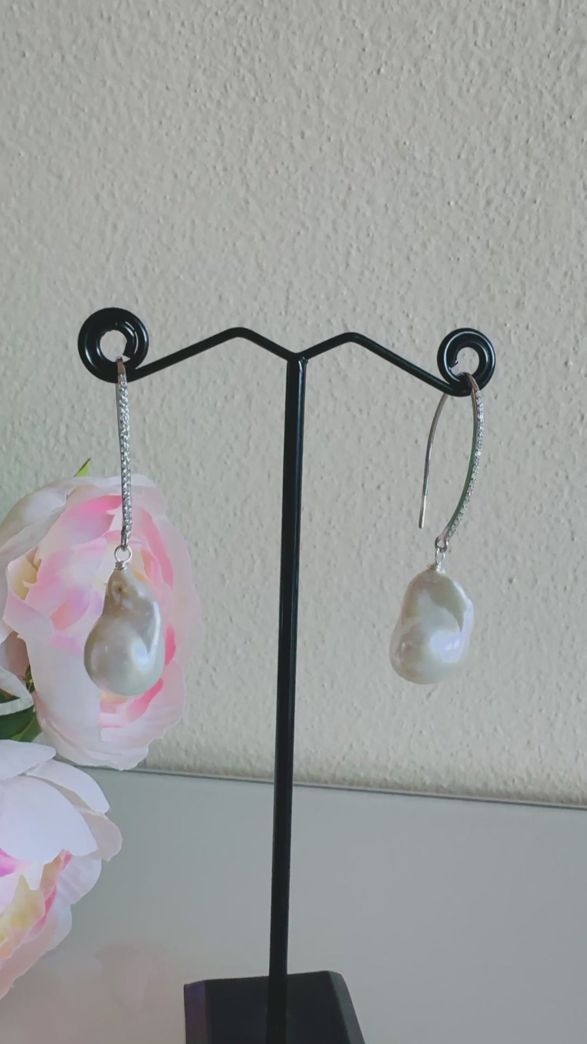 925 Sterling Silver Baroque Pearl Drop Earrings, Rhodium Plated Freshwater Pearl Dangle Earrings, Elegant Bridal Jewellery, Anniversary Gift