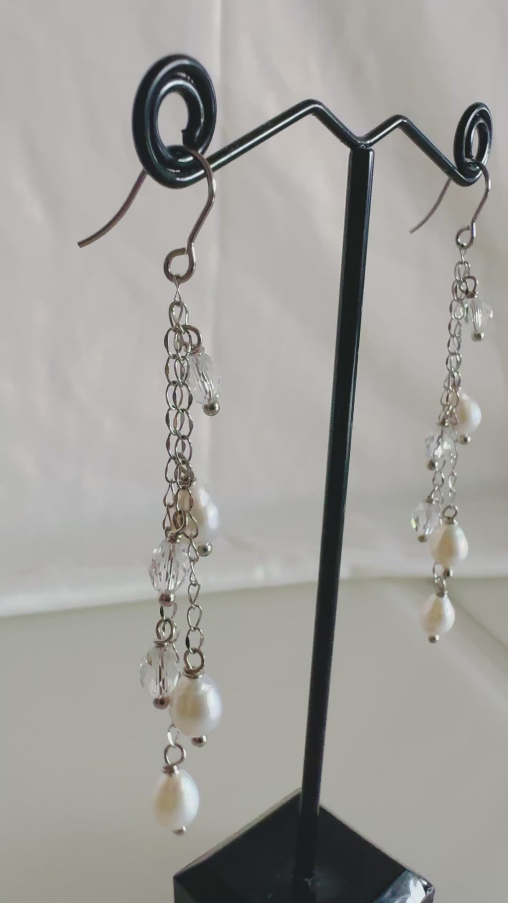 Handcrafted Teardrop Freshwater Pearl & Swarovski Crystal Earrings – Elegant Long Drop Jewelry