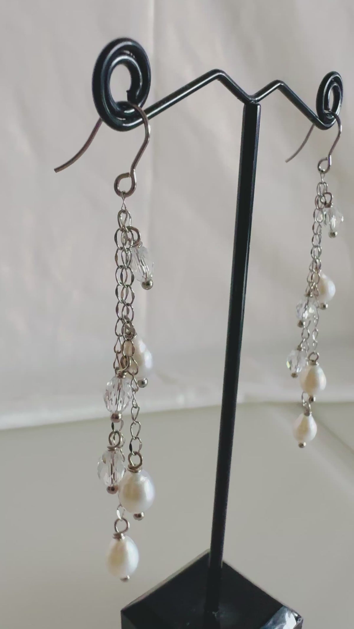 Handcrafted Teardrop Freshwater Pearl & Swarovski Crystal Earrings – Elegant Long Drop Jewelry