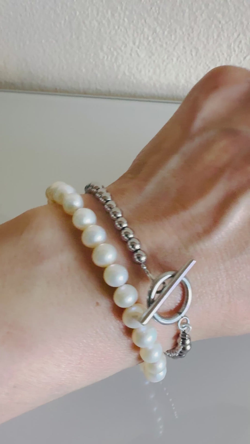 Freshwater Pearl Wrapping Bracelet, Real Pearl Jewellery, Waterproof Surgical Stainless Beads & Toggle Clasps, Gift for Her