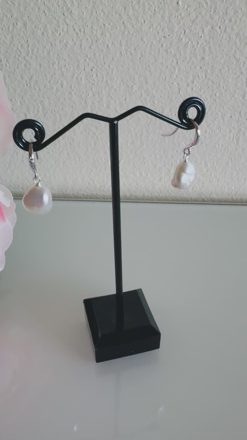 Sterling silver freshwater baroque pearl earrings with cubic zirconia melees