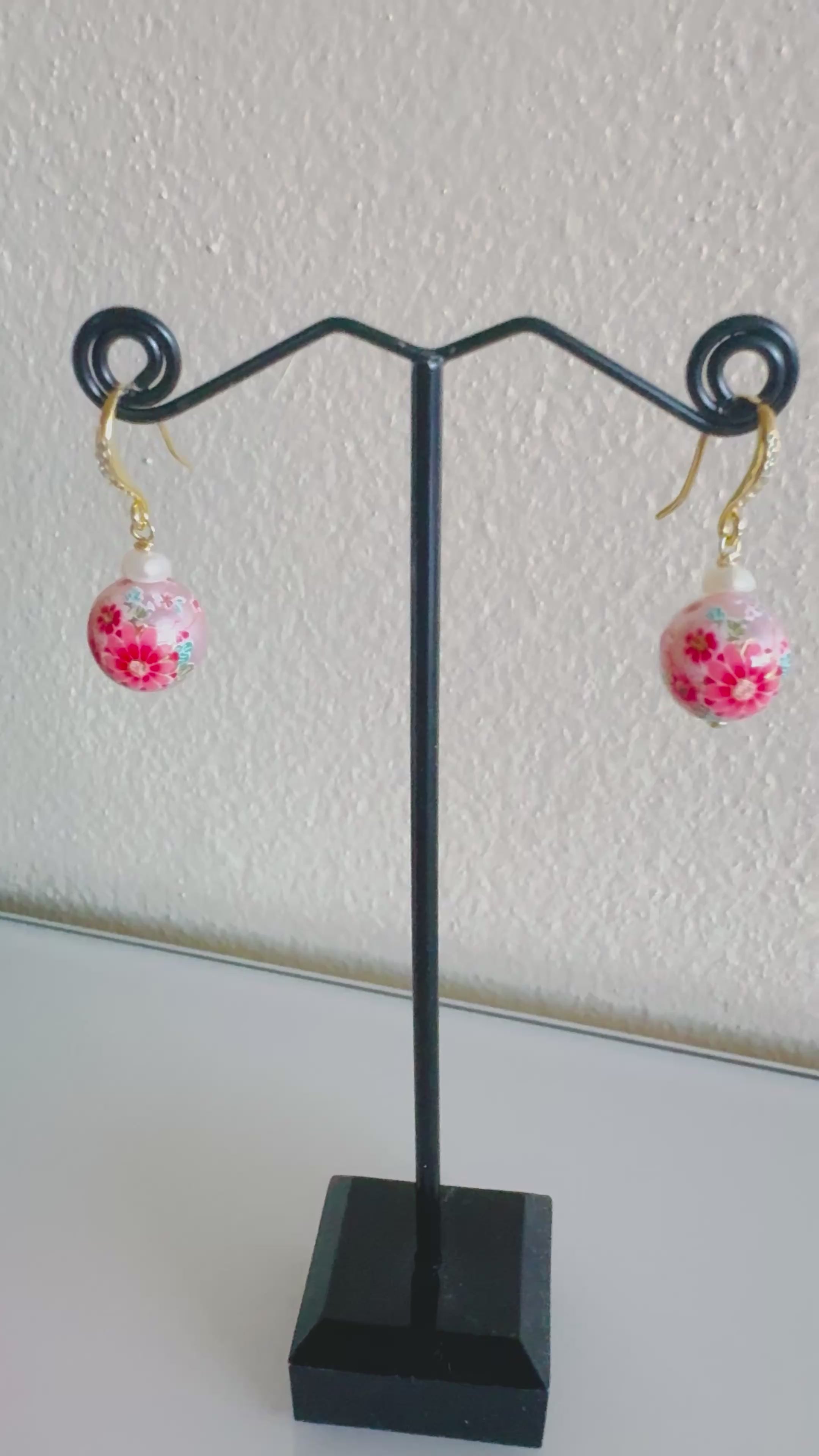 Sterling silver Japanese tensha beads and freshwater pearl earrings