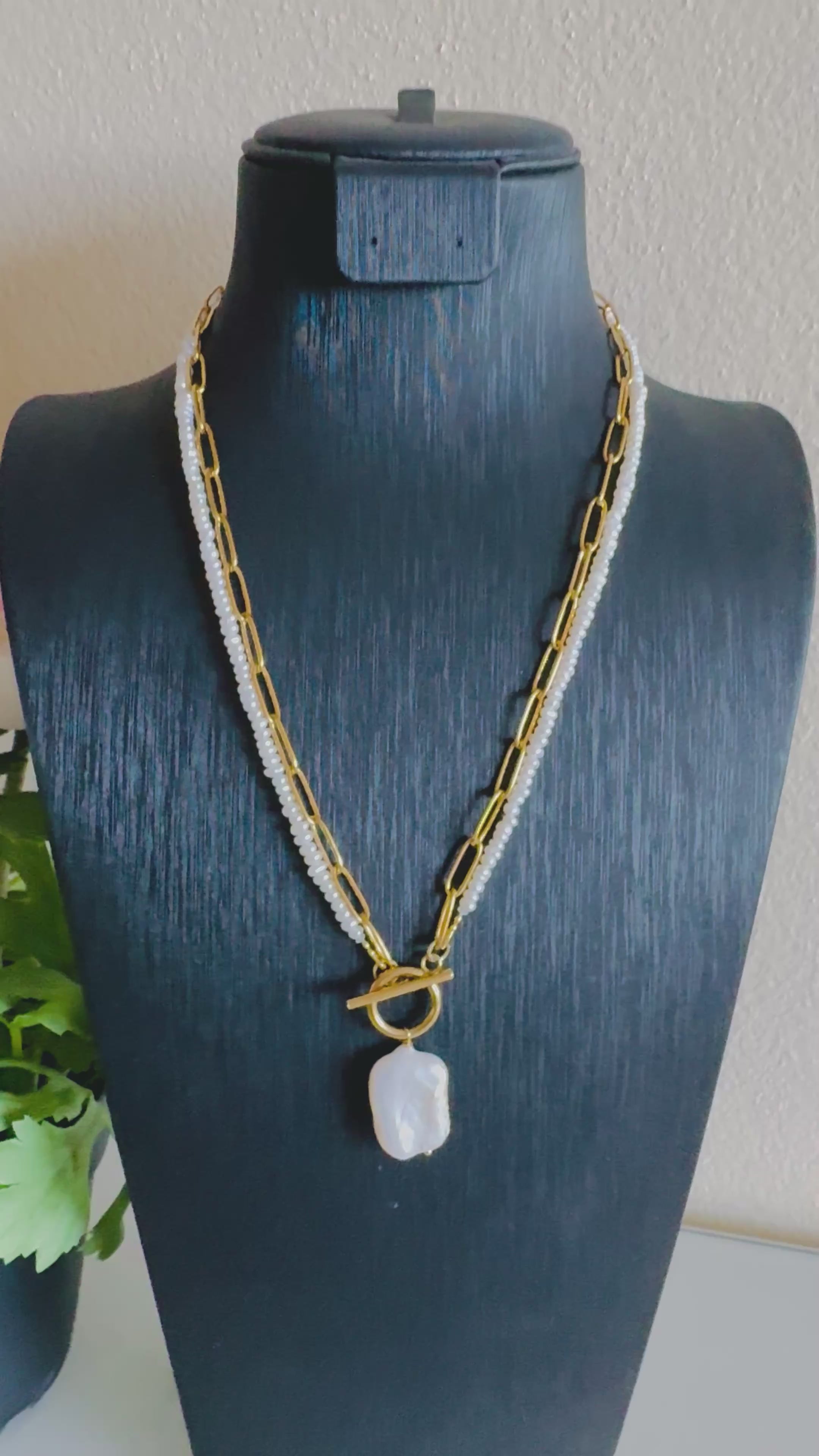 Large Rectangular Baroque Pearl Pendant Necklace, Surgical Stainless Gold Toggle Clasp and Chain, Freshwater Mini Pearls, Handmade Sydney