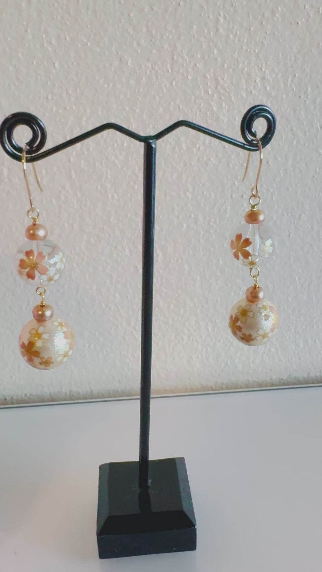 Japanese tensha beads and freshwater golden pearl earrings with surgical stainless gold hooks