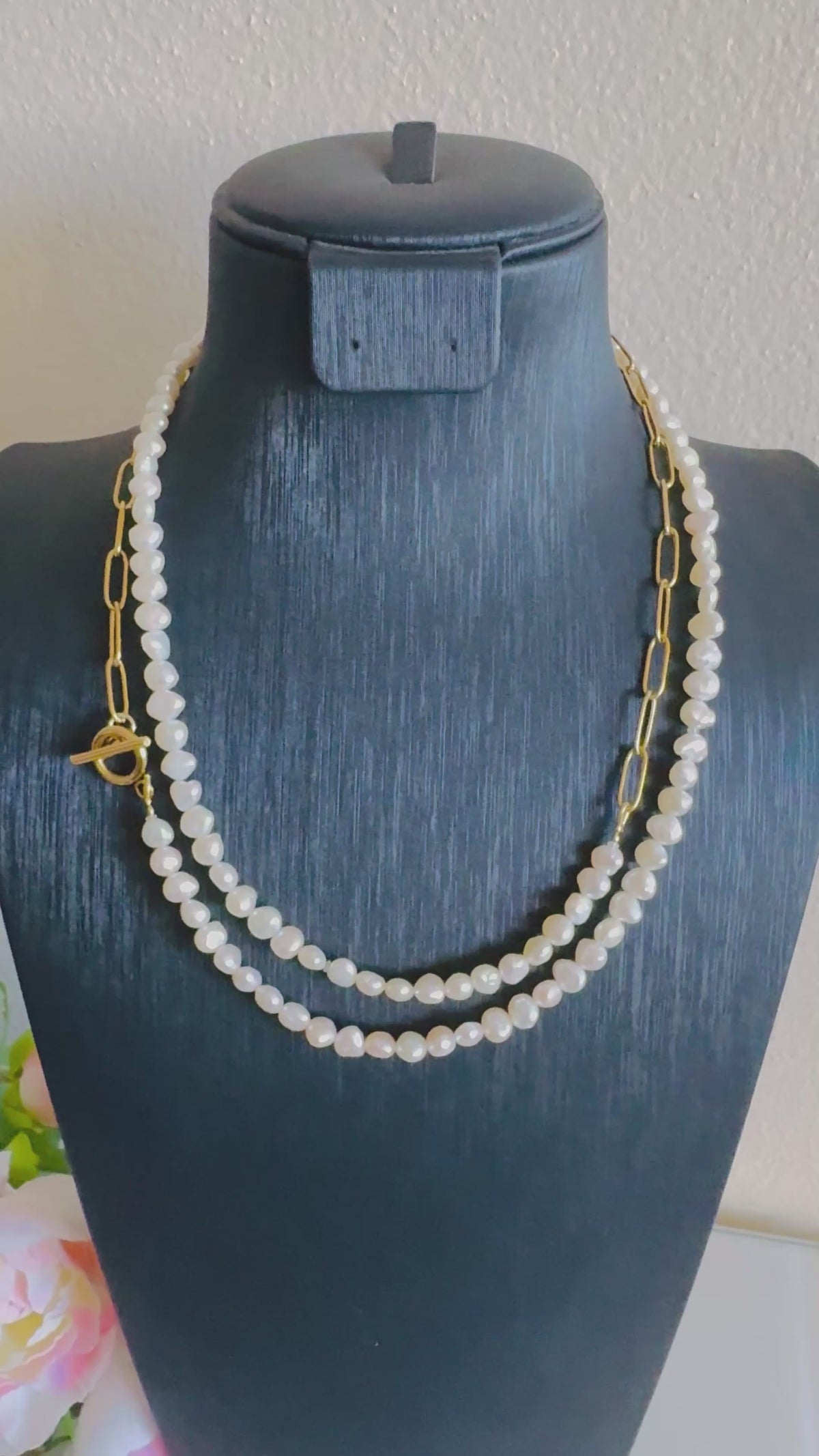 Long Freshwater Pearl Necklace With Surgical Stainless Steel Gold Chain Necklace, 3 Ways wearable Necklace, Handmade Australia, Gift for Her