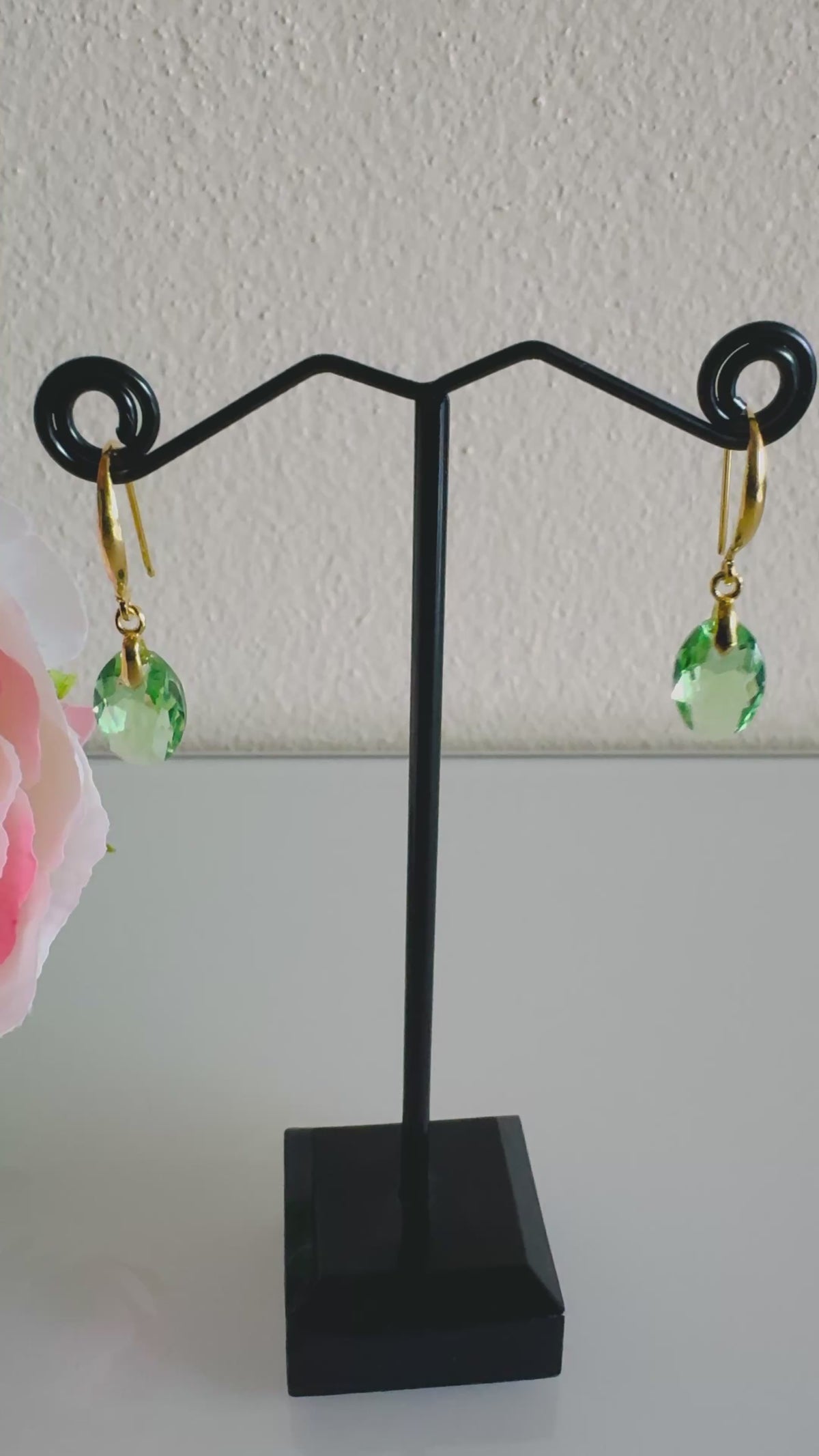 Swarovski Crystal Drop Earrings, Sterling Silver Gold Dangle Earrings, Handmade Australian Jewellery, Peridot Green Crystal, Gift for Her