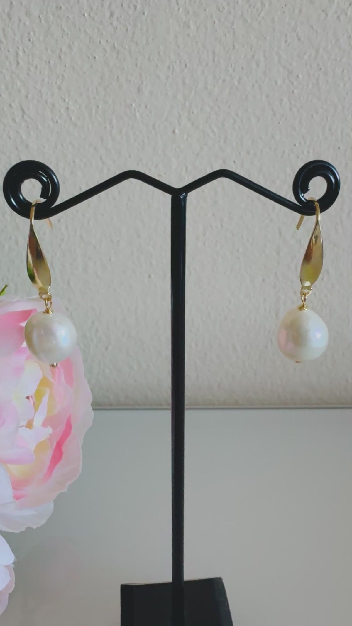 Freshwater Off Round Pearl Drop Earrings, Surgical Stainless Gold Dangle Earrings, Handmade Australian Jewellery, Gift For Her