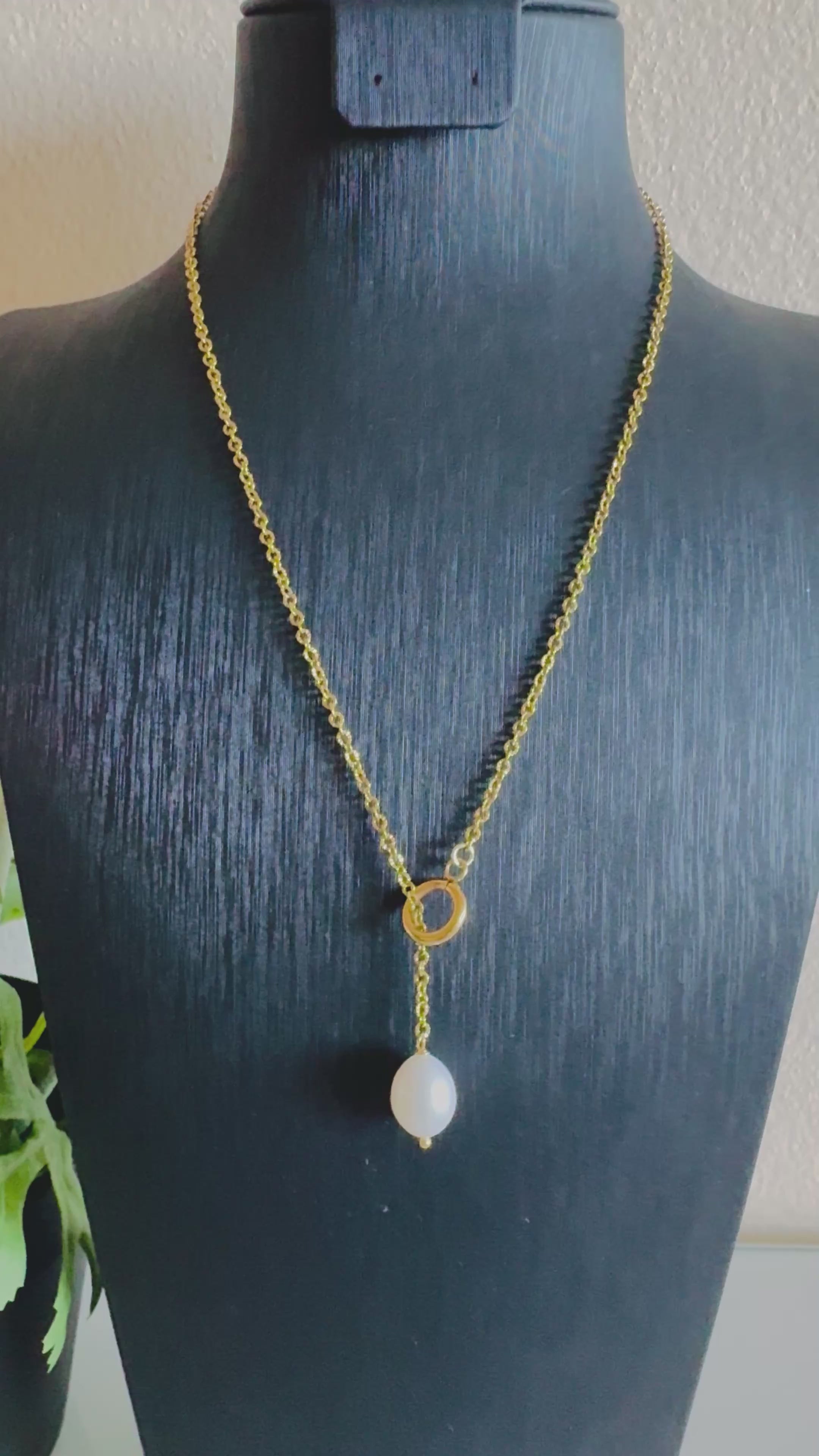 Handmade Freshwater Pearl Necklace, Gold Surgical Stainless Steel Chain Choker, Tarnish Free, Waterproof Necklace, Minimalist Dangle Jewelry