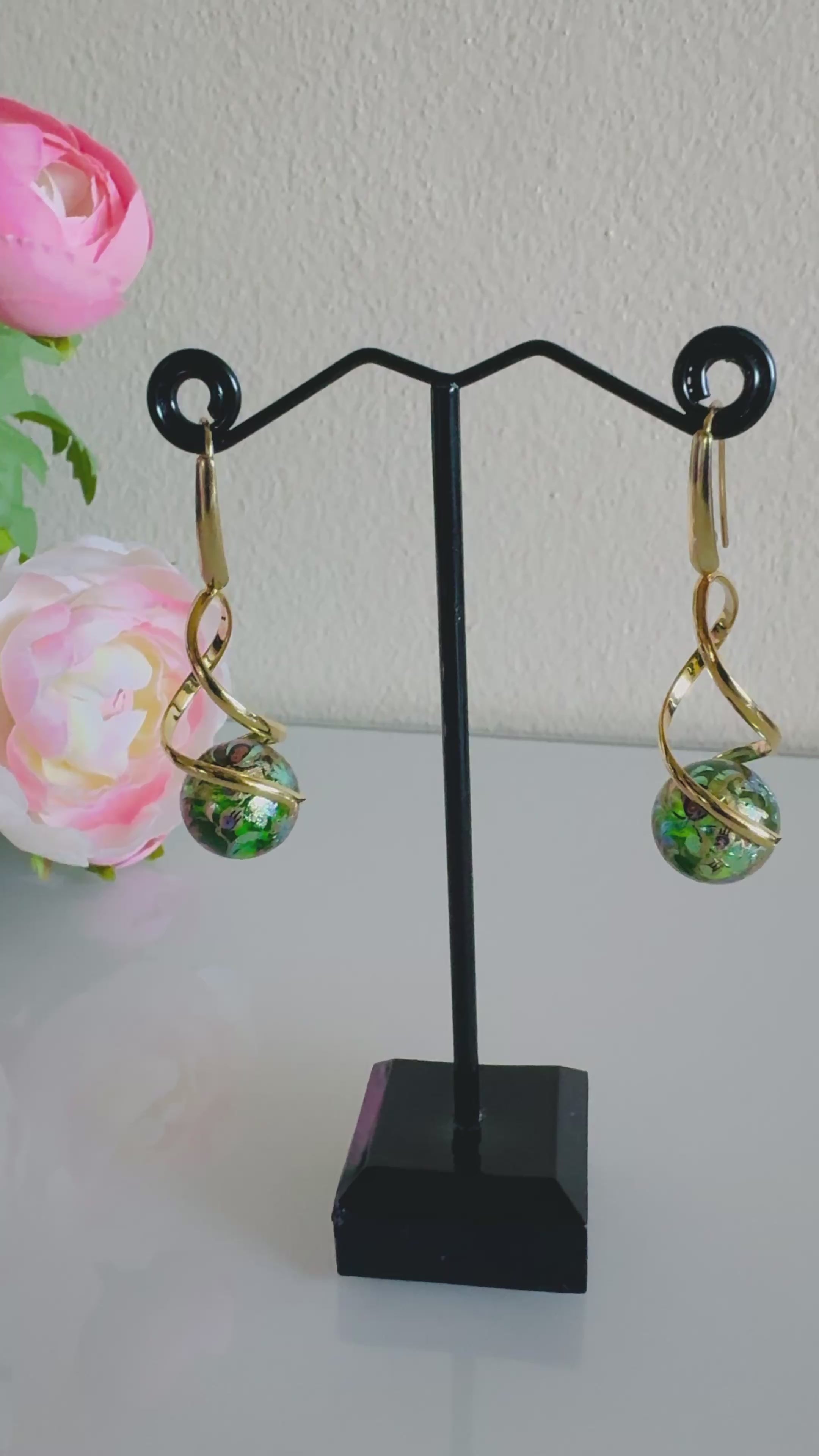 Japanese Tensha Beads Earrings with Surgical Gold Stainless Steel Hooks