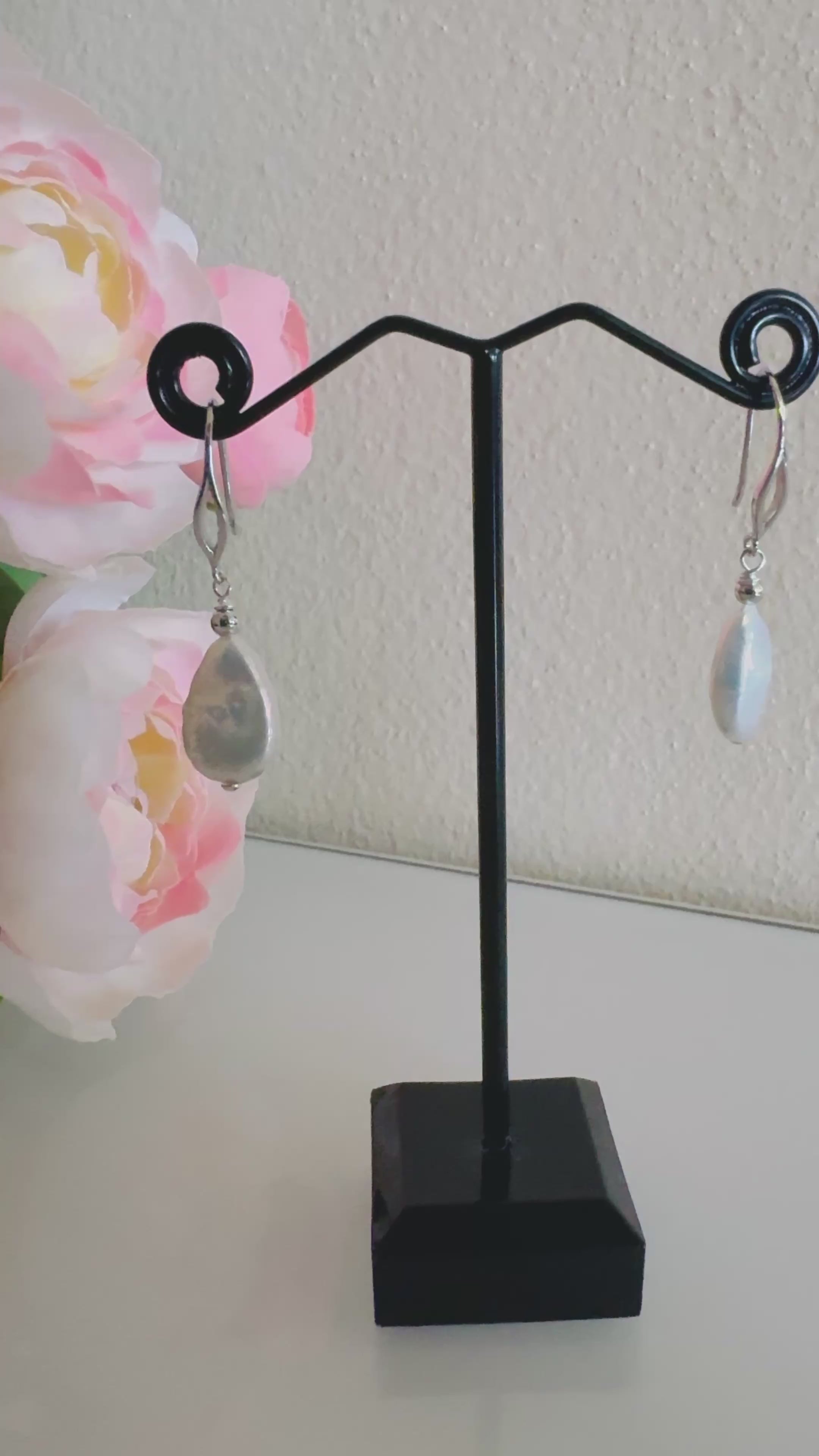 Sterling silver freshwater drop shape pearl earrings