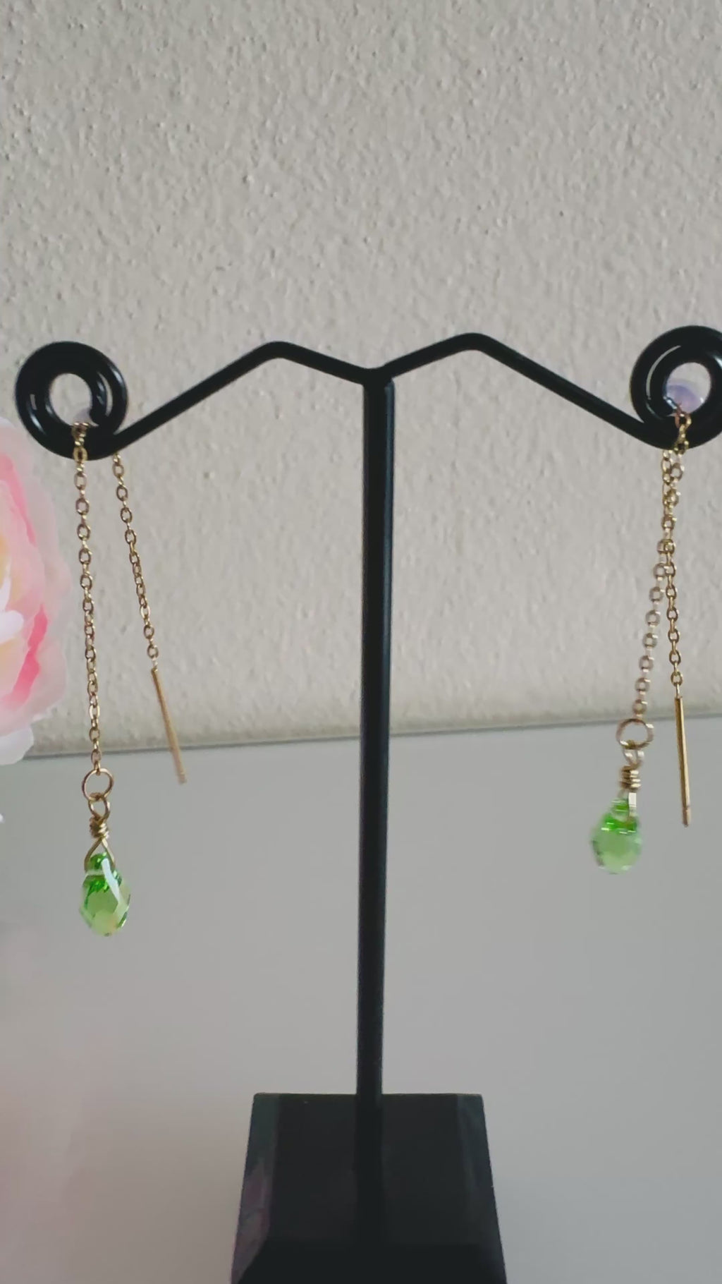 Swarovski Crystal Drop Earrings, Surgical Stainless Gold Dangle Chain Earrings, Handmade Australian Jewellery, Peridot Green Colour
