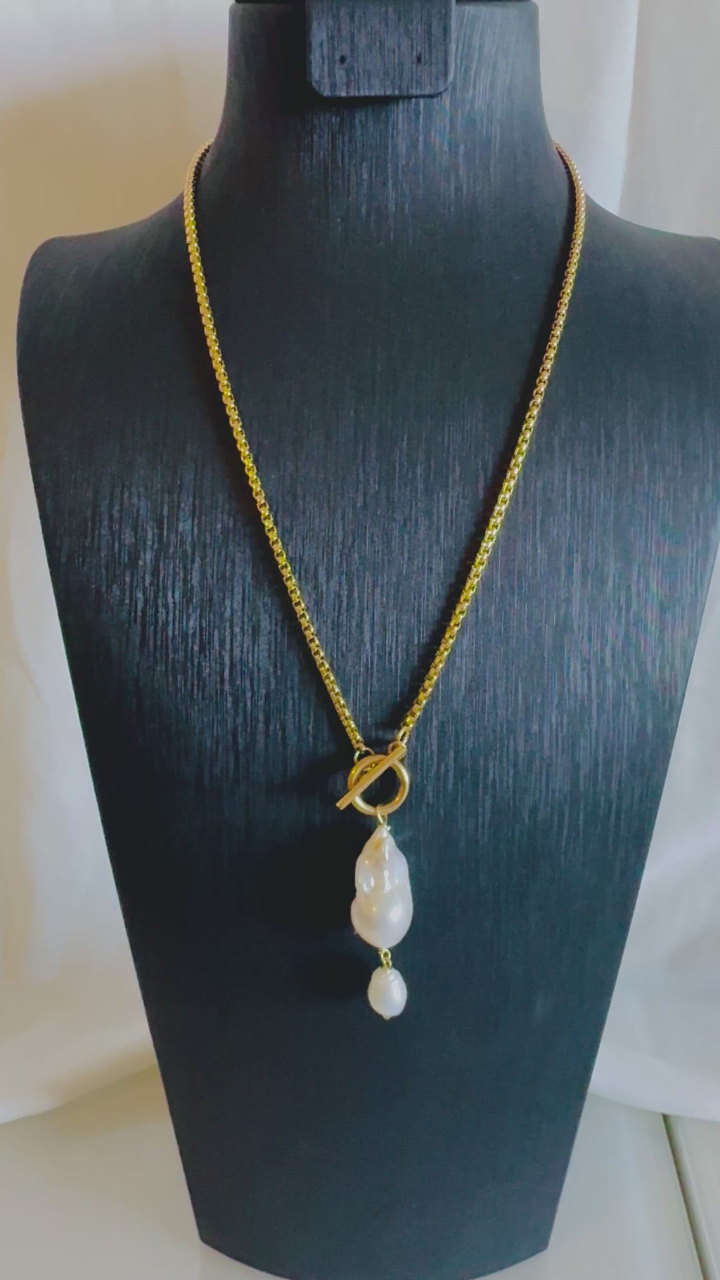 Handmade Baroque Pearl Toggle Necklace, Surgical Stainless Steel Chain, Minimalist Jewellery