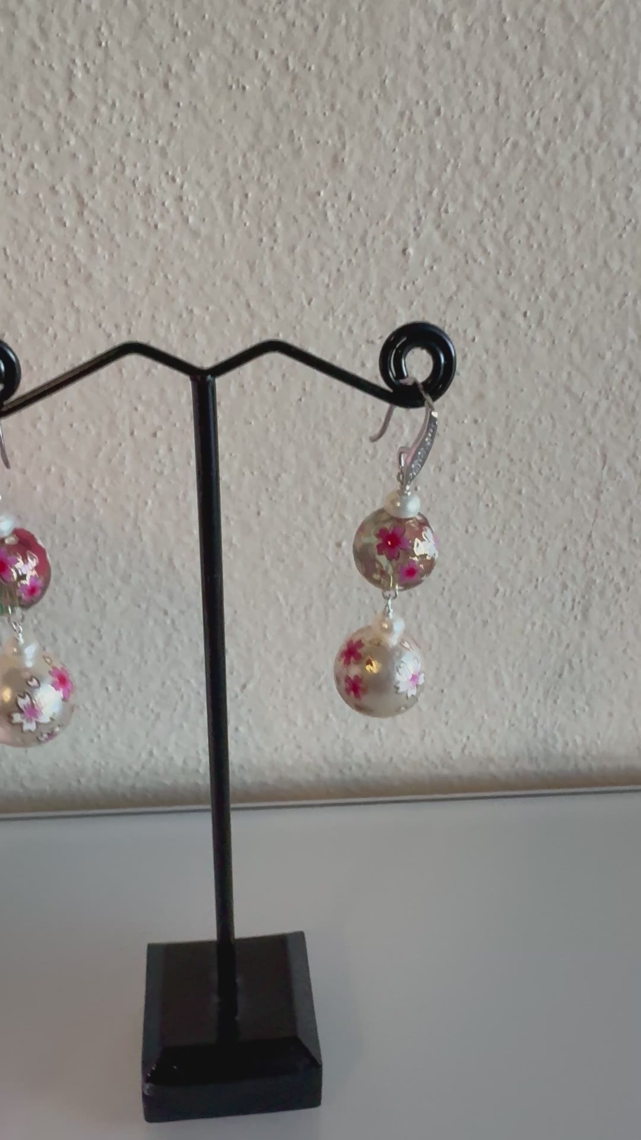 Sterling silver Japanese tensha beads and freshwater pearl earrings