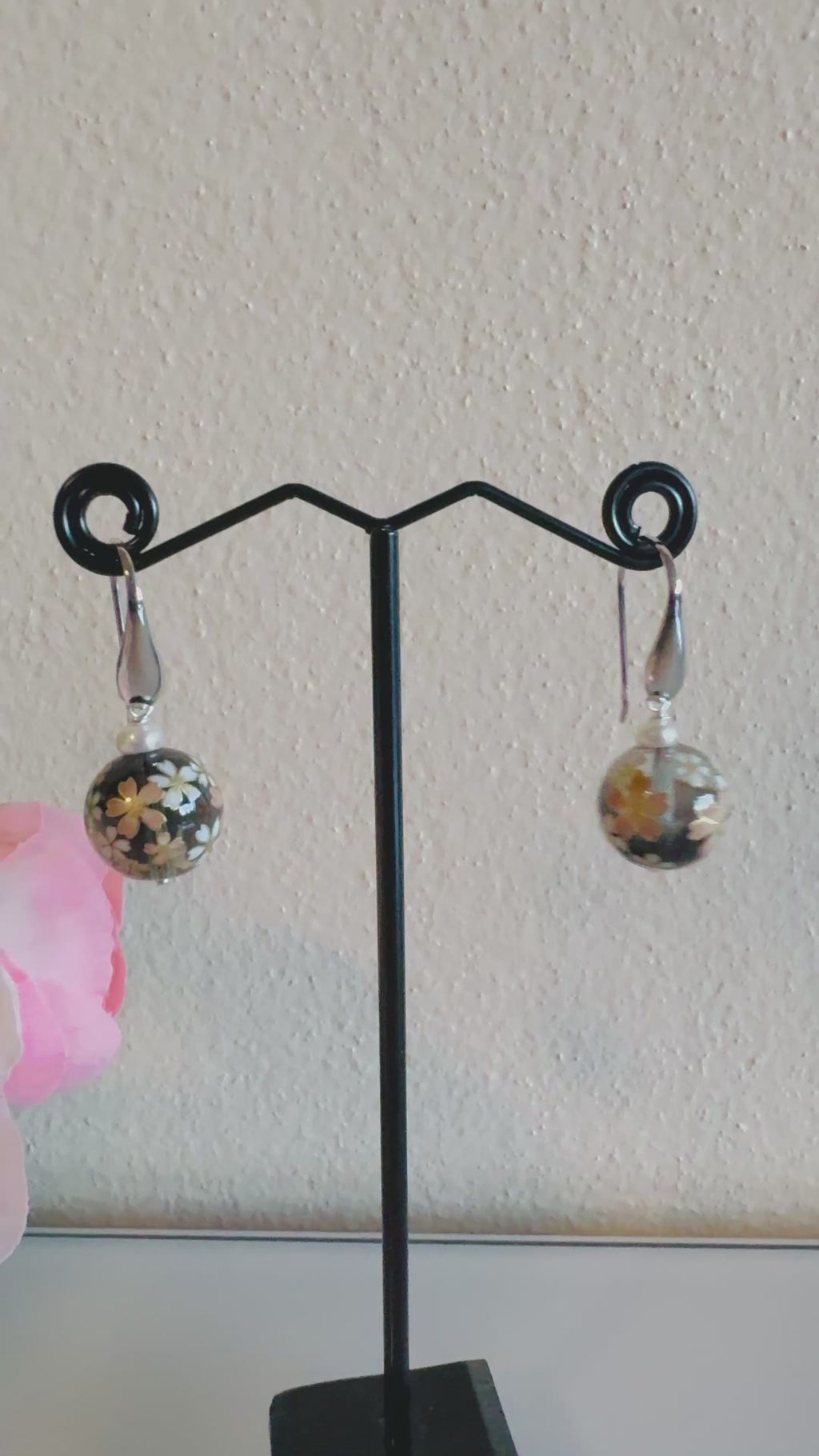 Sterling silver Japanese tensha beads and freshwater pearl earrings