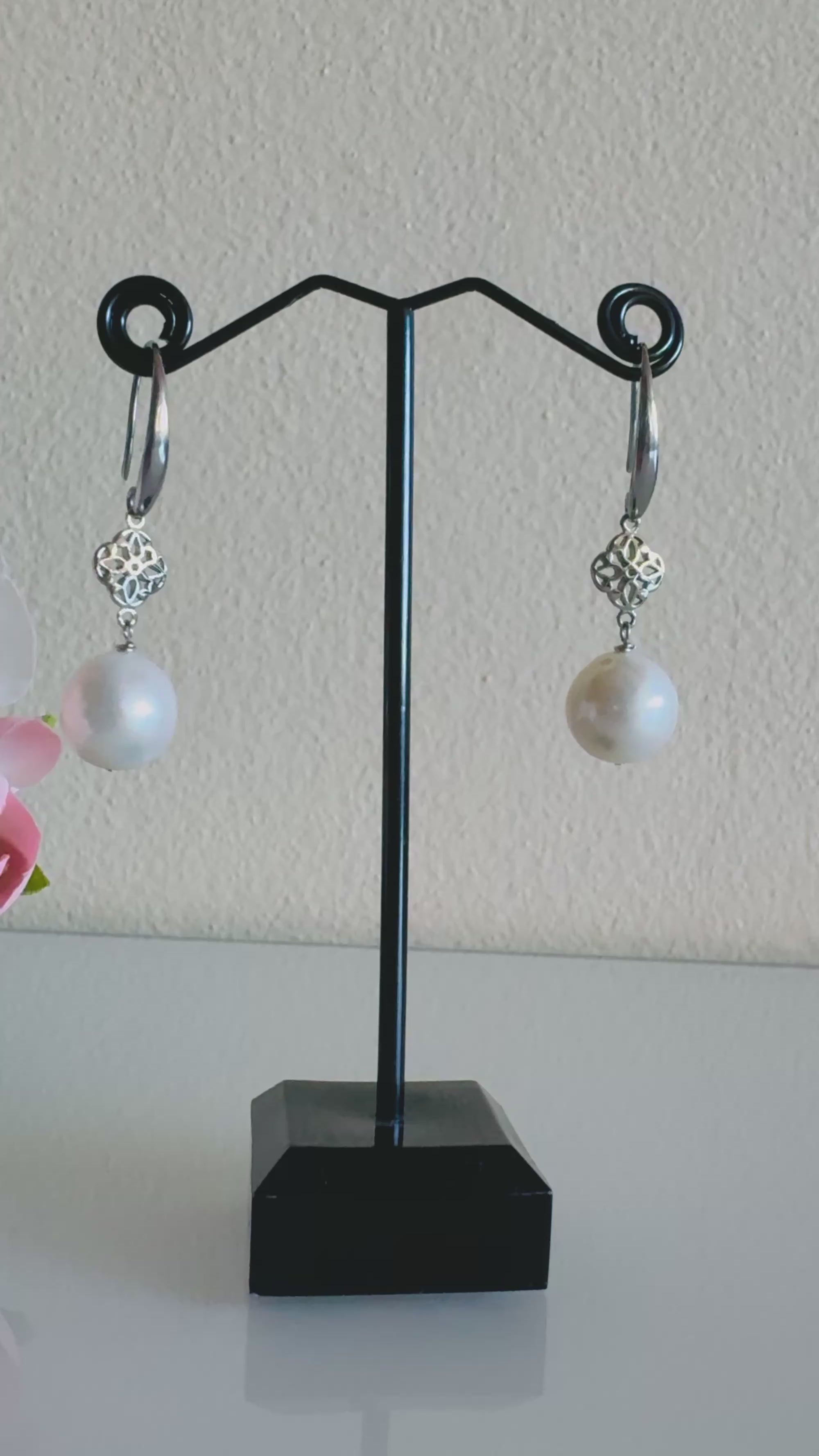 Freshwater Roundish Pearl Drop Earrings With Surgical Stainless Hooks, Dangle, Elegant Bridal Jewellery, Anniversary Gift, 13mm Pearl