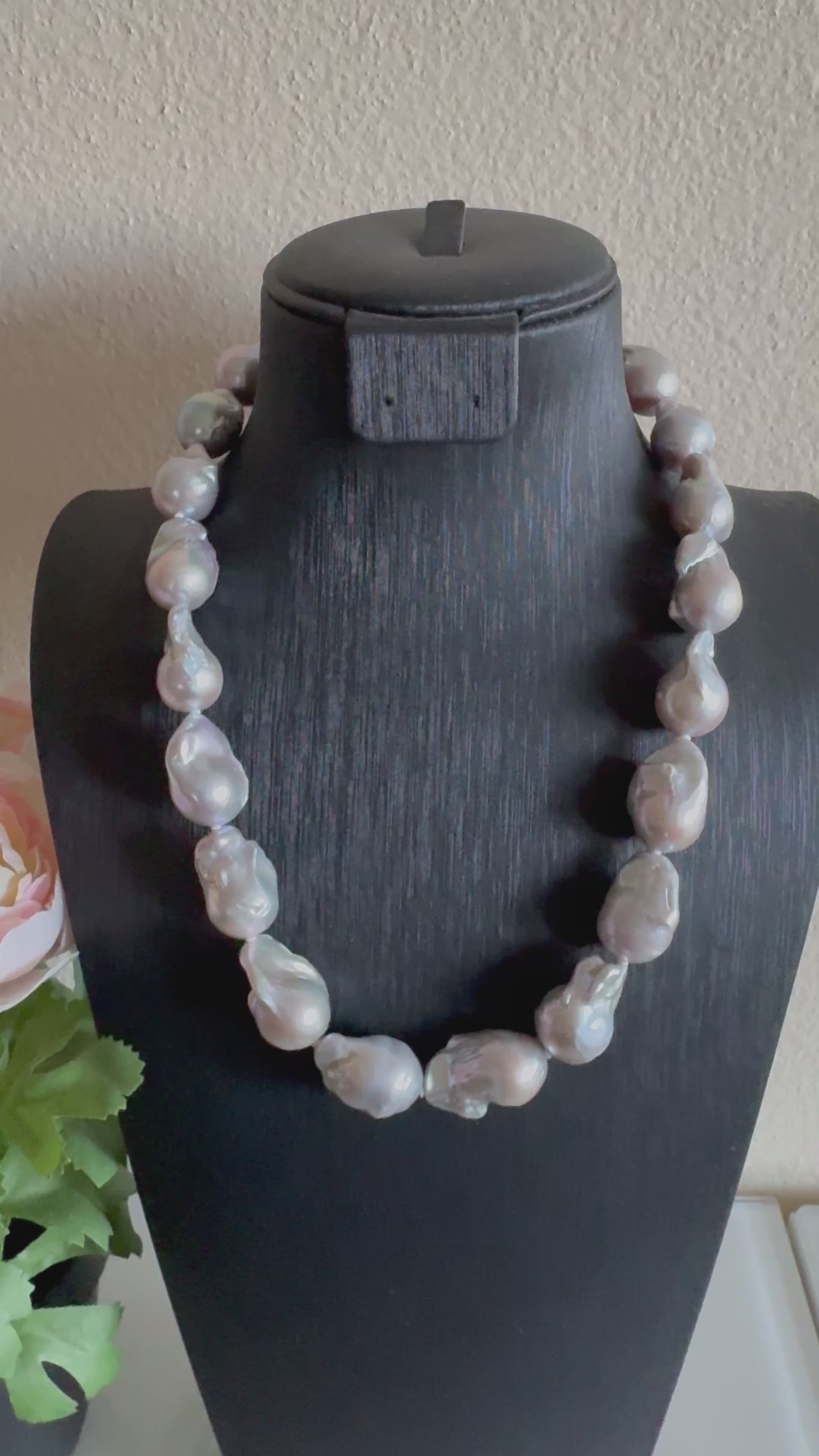 Large Grey Colour Baroque Pearl Necklace, 925 Sterling Silver Puch Clasp, Genuine Pearl Jewelry, Handcrafted in Australia, Exclusive Gift