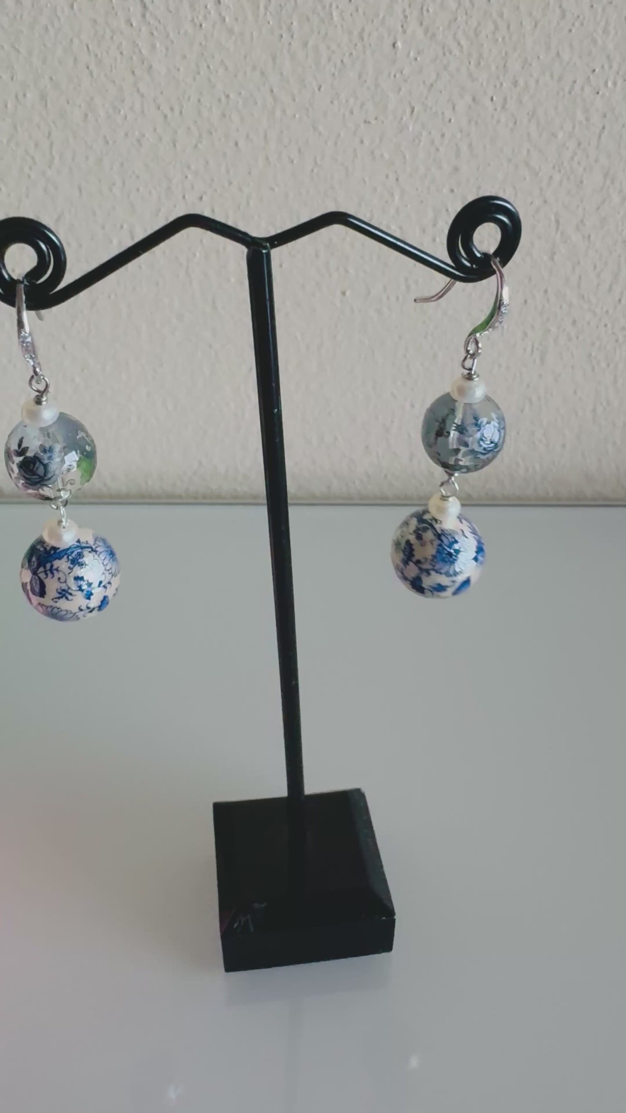 Sterling silver Japanese tensha beads and freshwater pearl earrings